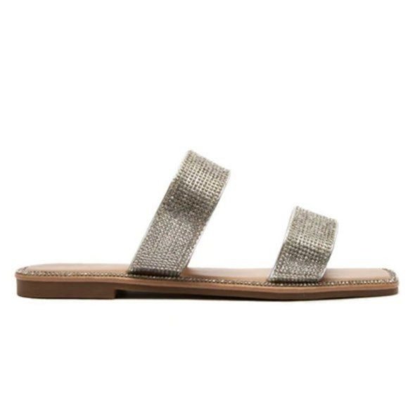 !! NEW !! Embellished Double Strap Square Toe Sandals in Silver - Picture 7 of 12